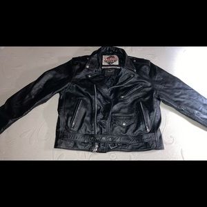 Black leather motorcycle jacket